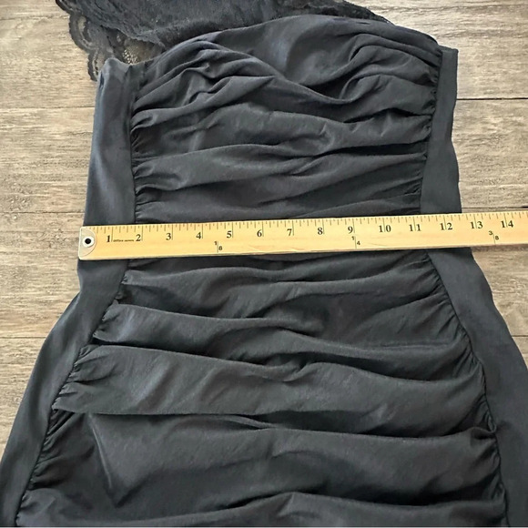 Vintage Jessica McClintock sz 8 One Shoulder Lace Cocktail Dress Ruched Stretch - Picture 13 of 16